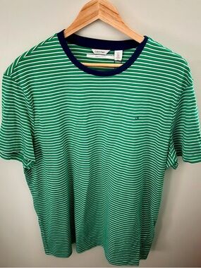 Calvin Klein Green & White Striped Tee Navy Trim XL NWT 100% Cotton
